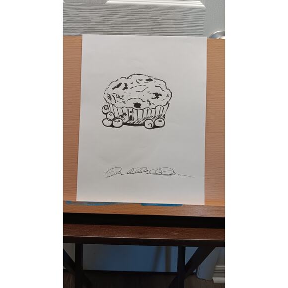 Blueberry Muffin OOAK Original Black & White Minimalist 9x12 Inch Ink Drawing - Picture 2 of 3